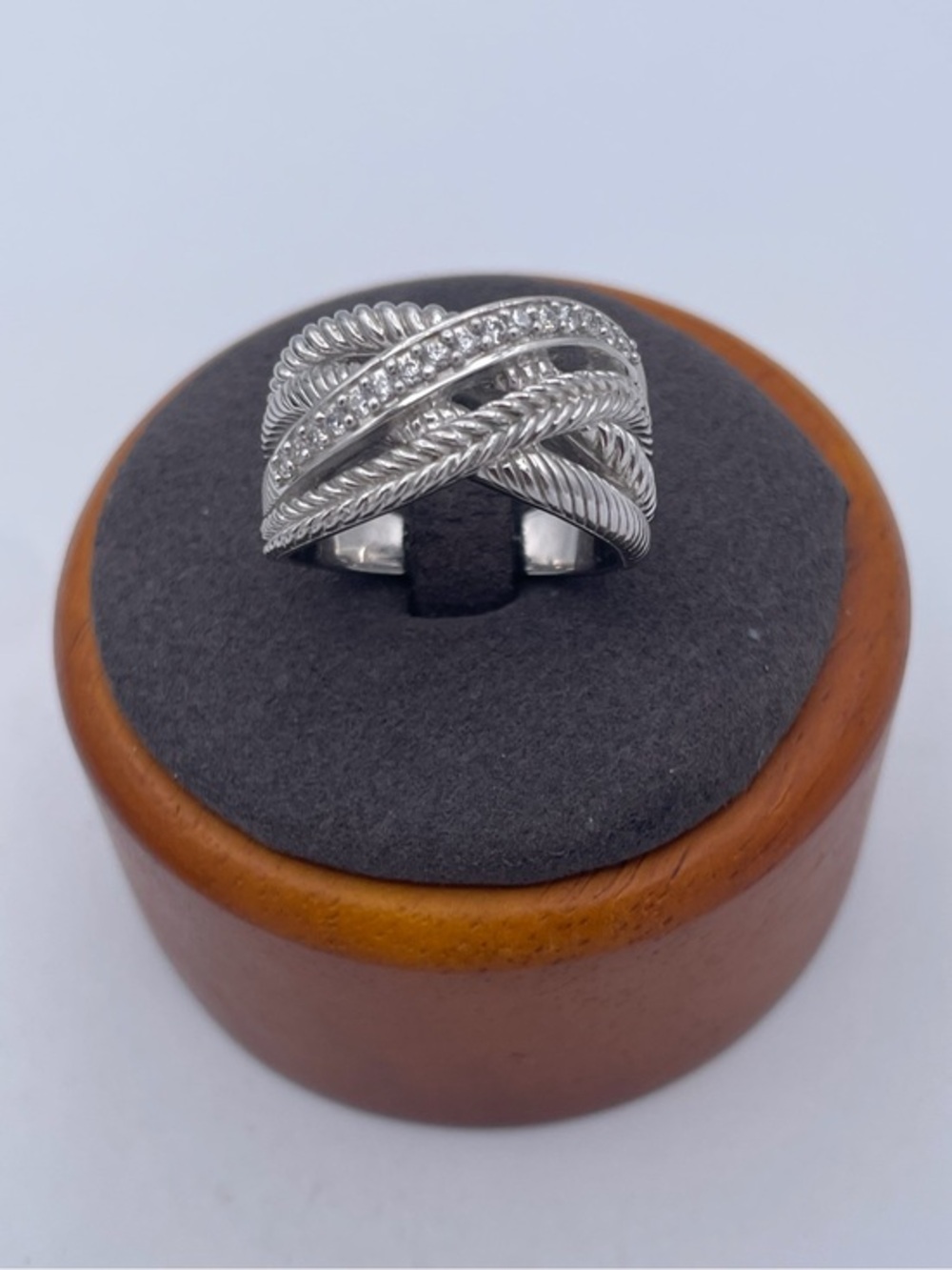 Judith Ripka Sterling Silver 925 CZ Pavé Highway Crisscross Ring Thailand Size 9